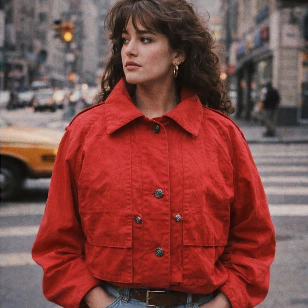Gallery Vintage 80s S oversized tomato red jacket iconic large shoulder pads for